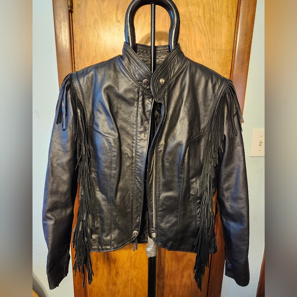 Harley-Davidson Women's Black Leather Fringe Jacket Size Medium